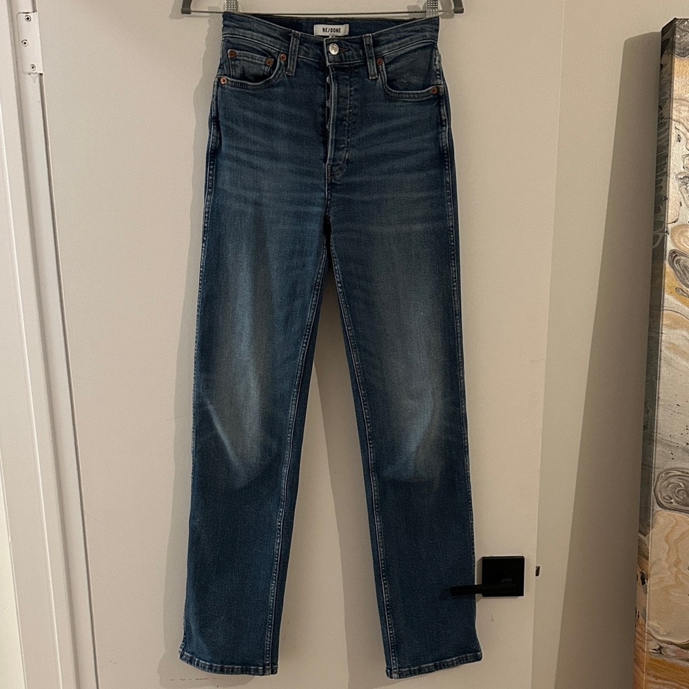 Re/Done Women's Straight Leg Jeans in Medium Blue Wash